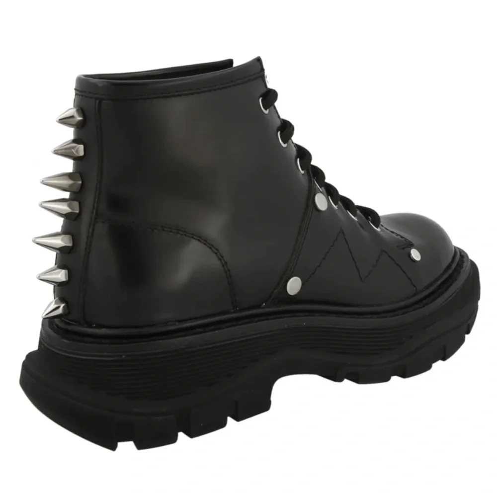 Alexander McQueen Tread Slick Leather Lace Up Spike  Combat Boots - Picture 9 of 9
